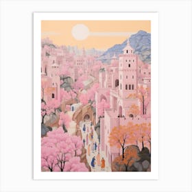 Nazareth Israel 4 Vintage Pink Travel Illustration Art Print