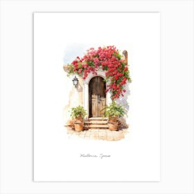 Mallorca, Spain   Mediterranean Doors Watercolour Painting 3 Poster Art Print