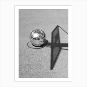 Dunkin’ Disco - Basketball Hoop And Shiny Discoball Art Print - Black White Film Photography Art Print