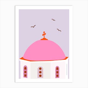 Santorini Travel Greece Pink And Pastel Purple Art Print