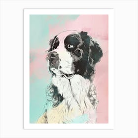 St Bernard Dog Pastel Line Watercolour Illustration  2 Art Print