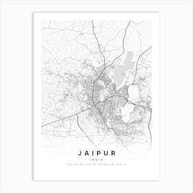 Jaipur India White Map Art Print