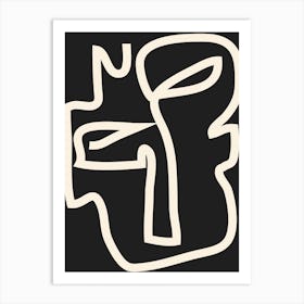 Abstract Line Art Face In Black And White Art Print