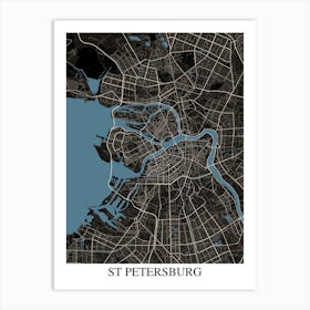 St Petersburg Black Blue Art Print