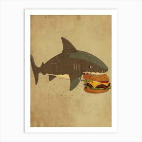 Shark Eating A Cheeseburger Muted Pastel 3 Art Print