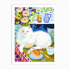 Tea Time With A Angora Cat 4 Art Print