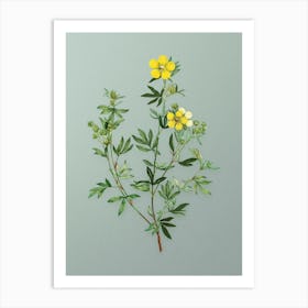 Vintage Yellow Buttercup Flowers Botanical Art on Mint Green Art Print