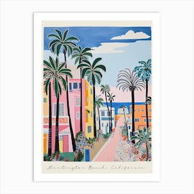 Poster Of Huntington Beach, California, Matisse And Rousseau Style 1 Art Print