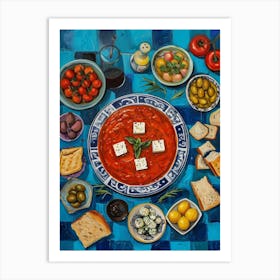 Medditeranean Mezze Platter Checkered Blue Art Print