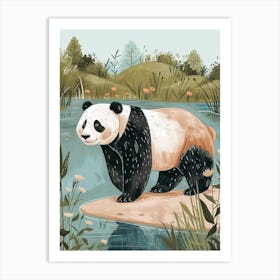Giant Panda Standing On A Riverbank Storybook Illustration 3 Art Print