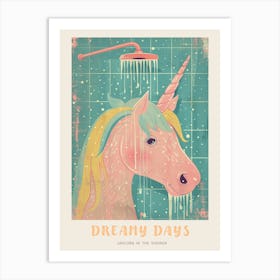 Pastel Unicorn Storybook Style In The Shower 2 Poster Art Print