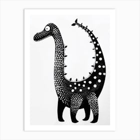 Polka Dot Black & White Dinosaur Art Print