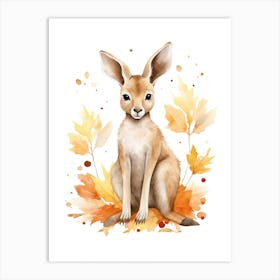 Kangaroo Watercolour In Autumn Colours 0 Art Print