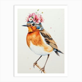 Robin With Flowers 1 Art Print