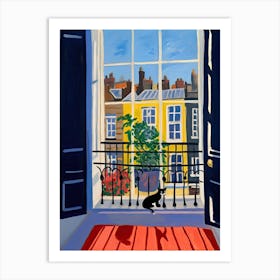 Open Window With Cat Matisse Style London 1 Art Print