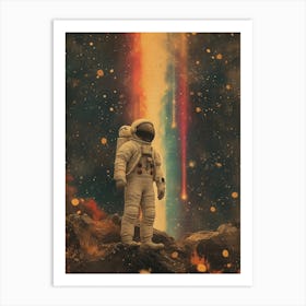 Space Odyssey: Retro Poster featuring Asteroids, Rockets, and Astronauts: Space Astronaut Art Print