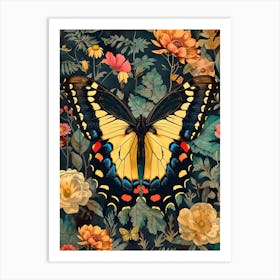 Butterfly And Flowers Inspired By William Morris Art Print