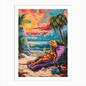 Dinosaur On A Sun Lounger With A Cocktail Painting 1 Art Print