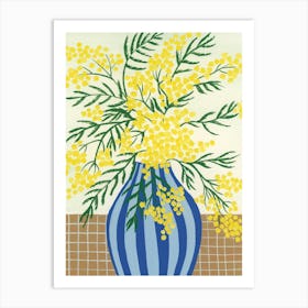 Mimosa Blue Striped Vase Painting Art Print