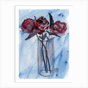 Roses On Blue Art Print