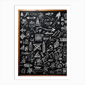 Blackboard Covered In A Collage Of Hand Drawn Icons Arrows And Abstract Doodles Symbolizing Direc (4) Art Print