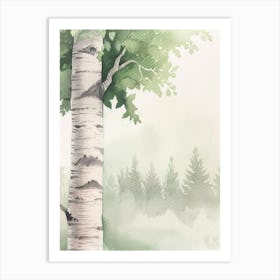 Birch Tree Atmospheric Watercolour Painting 1 Art Print