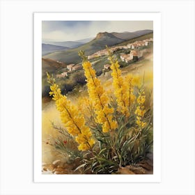 Yellow Lupine Flowers Landscape Art Print