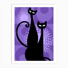 Black Cats On Purple Background Art Print