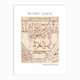 Line Art Minimalist – Prophet Ezekiel – Michelangelo Buonarroti – Classic Painting 1 Art Print