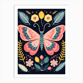 Butterfly With Flowers And Leaves Art Print