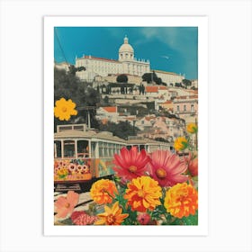 Lisbon   Floral Retro Collage Style 1 Art Print