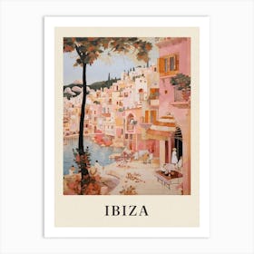 Ibiza Spain 5 Vintage Pink Travel Illustration Poster Art Print