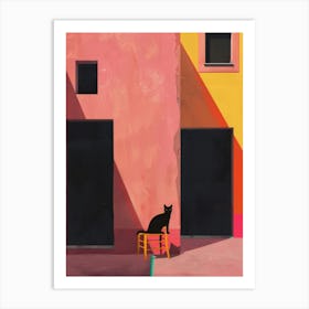 Cat In Front Of House 1 Art Print