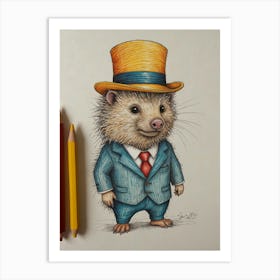 Hedgehog In A Suit Art Print