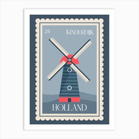 Holland Windmill Retro Postage Travel Stamp Art Print