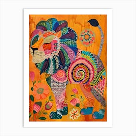 Folk Pattern Lion 3 Art Print