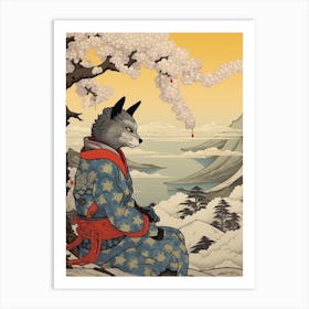 Gray Fox Japanese Illustration 2 Art Print