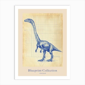 Dinosaur Blue Print Style Poster Art Print