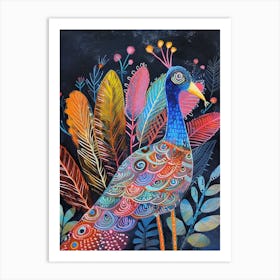 Folky Peacock In The Leaves 1 Art Print