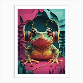 Frog With Headphones 4 Art Print