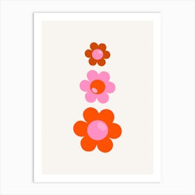 Retro Flowers Pink And Orange Vintage Floral Art Print