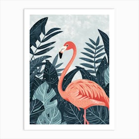 Andean Flamingo And Philodendrons Minimalist Illustration 1 Art Print