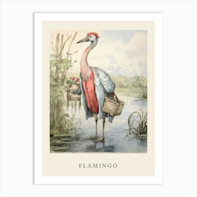 Beatrix Potter Inspired  Animal Watercolour Flamingo 3 Art Print