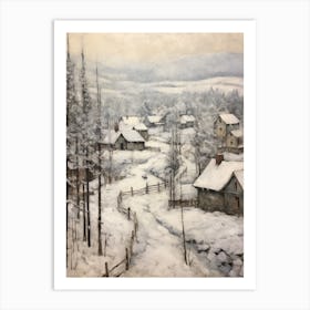 Vintage Winter Painting Lapland Finland 2 Art Print