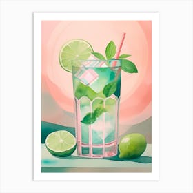 Delicious Mojito Cocktail With Lime, Mint And Ice Art Print