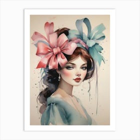 Watercolor Of A Girl With Bows Art Print