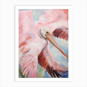 Pink Ethereal Bird Painting Brown Pelican Art Print