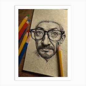 Portrait Of A Man With Glasses 1 Art Print