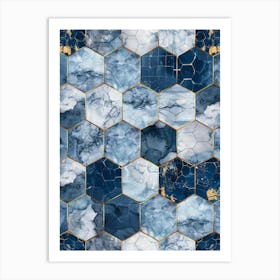 Blue And Gold Marble Pattern 1 Art Print