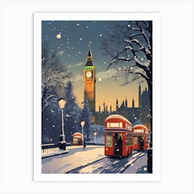 Winter Travel Night Illustration London United Kingdom 7 Art Print